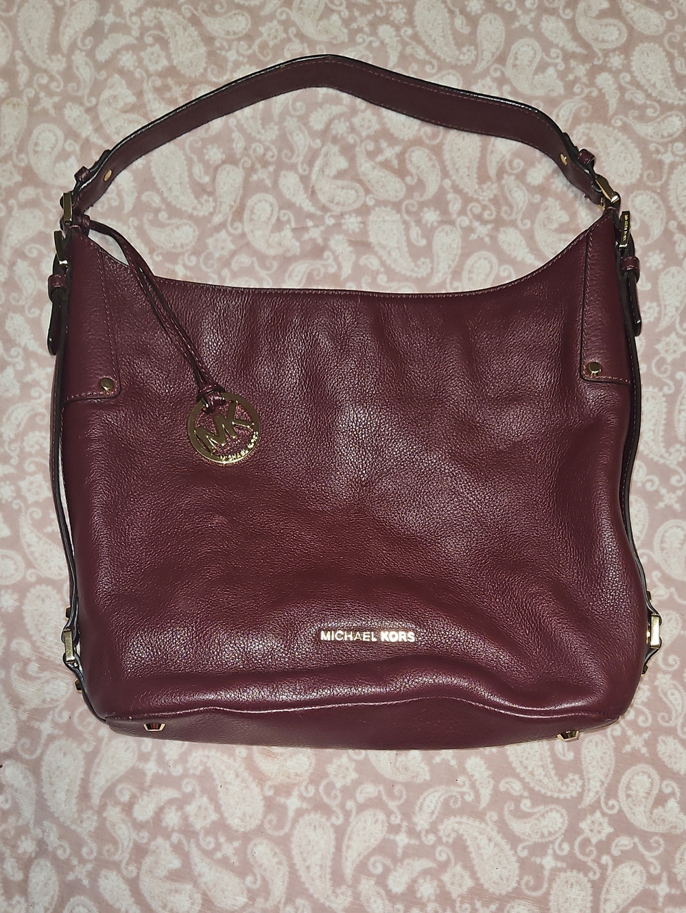 Michael Kors Wine Leather Shoulder Bag with Gold Hardware